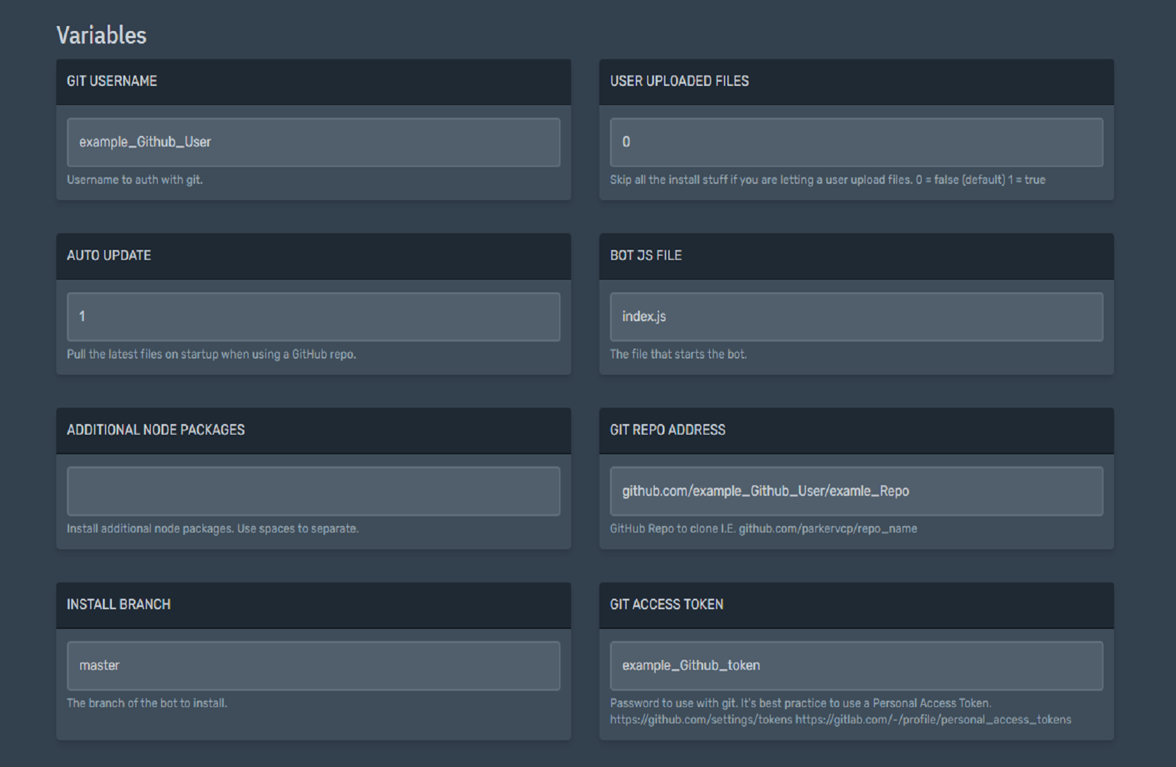 The startup settings to configure the hosting