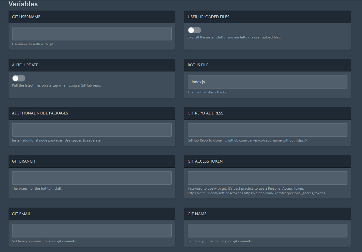 Github setting fields Github setting fields
